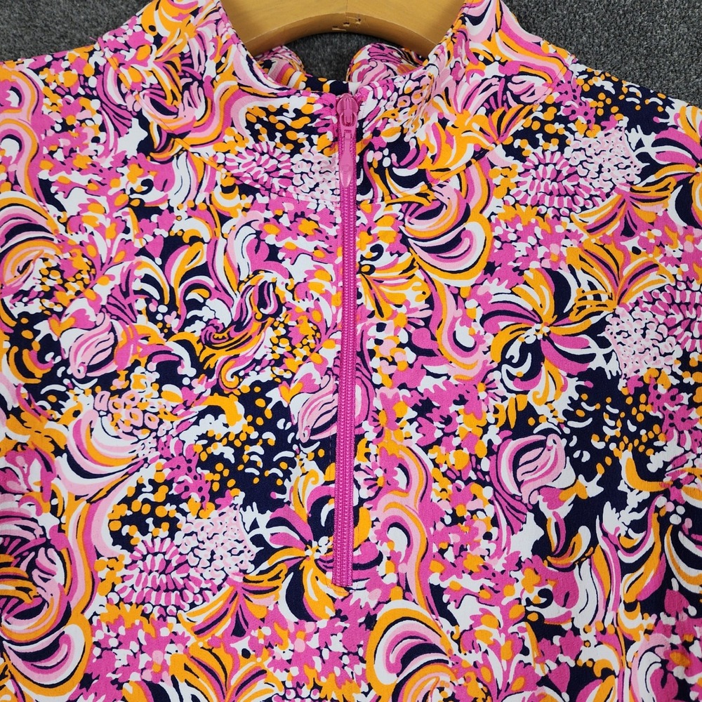 IBKUL Marissa Long Sleeve Zip Mock Neck Top Hot Pink Orange Peel XL UPF 50+ - Picture 3 of 9